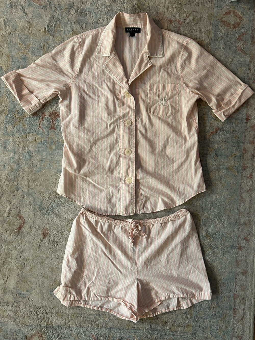 Ralph Lauren Peachy Pink Stripe Short Pajama Set